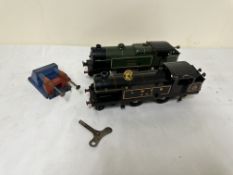 Hornby clockwork 0 gauge locomotive, Hornby locomotive and a set of buffers