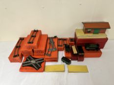 Hornby 0 gauge locomotive, tender, track and platform in boxes