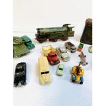 Tinplate O gauge model engine; Corgi tank; Dinky tank; Corgi Shadow 2 armoured personnel carrier