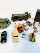 Tinplate O gauge model engine; Corgi tank; Dinky tank; Corgi Shadow 2 armoured personnel carrier