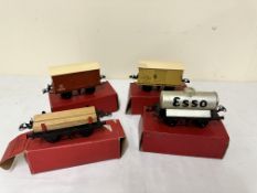 Hornby 0 gauge goods van, refrigerated van and timber wagon