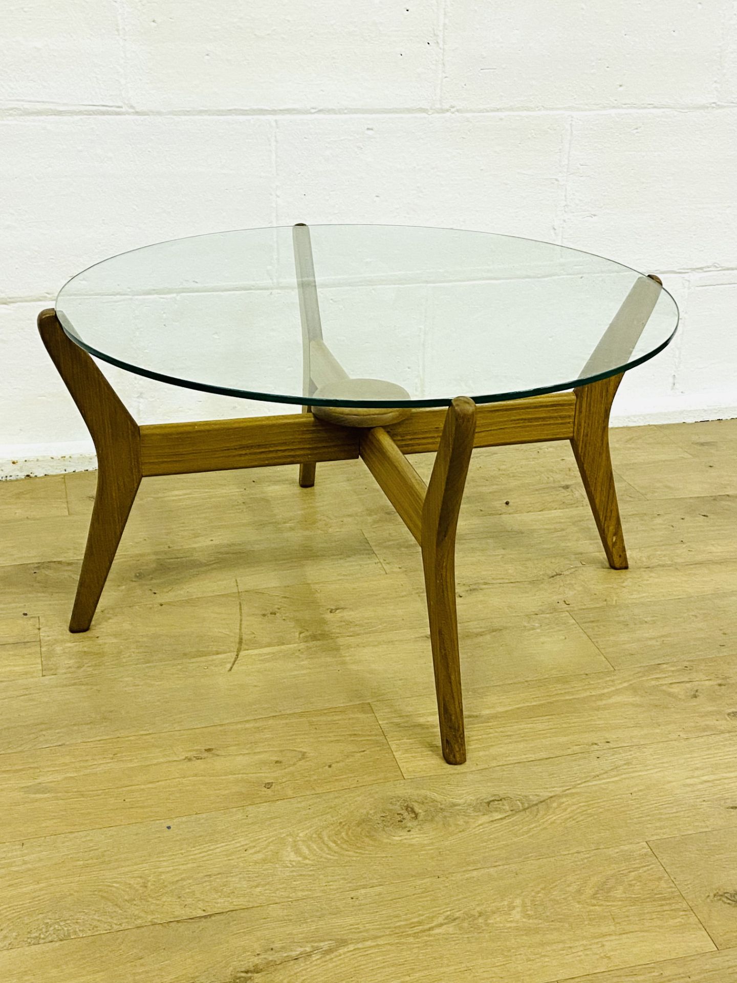 Teak glass top coffee table - Image 2 of 5