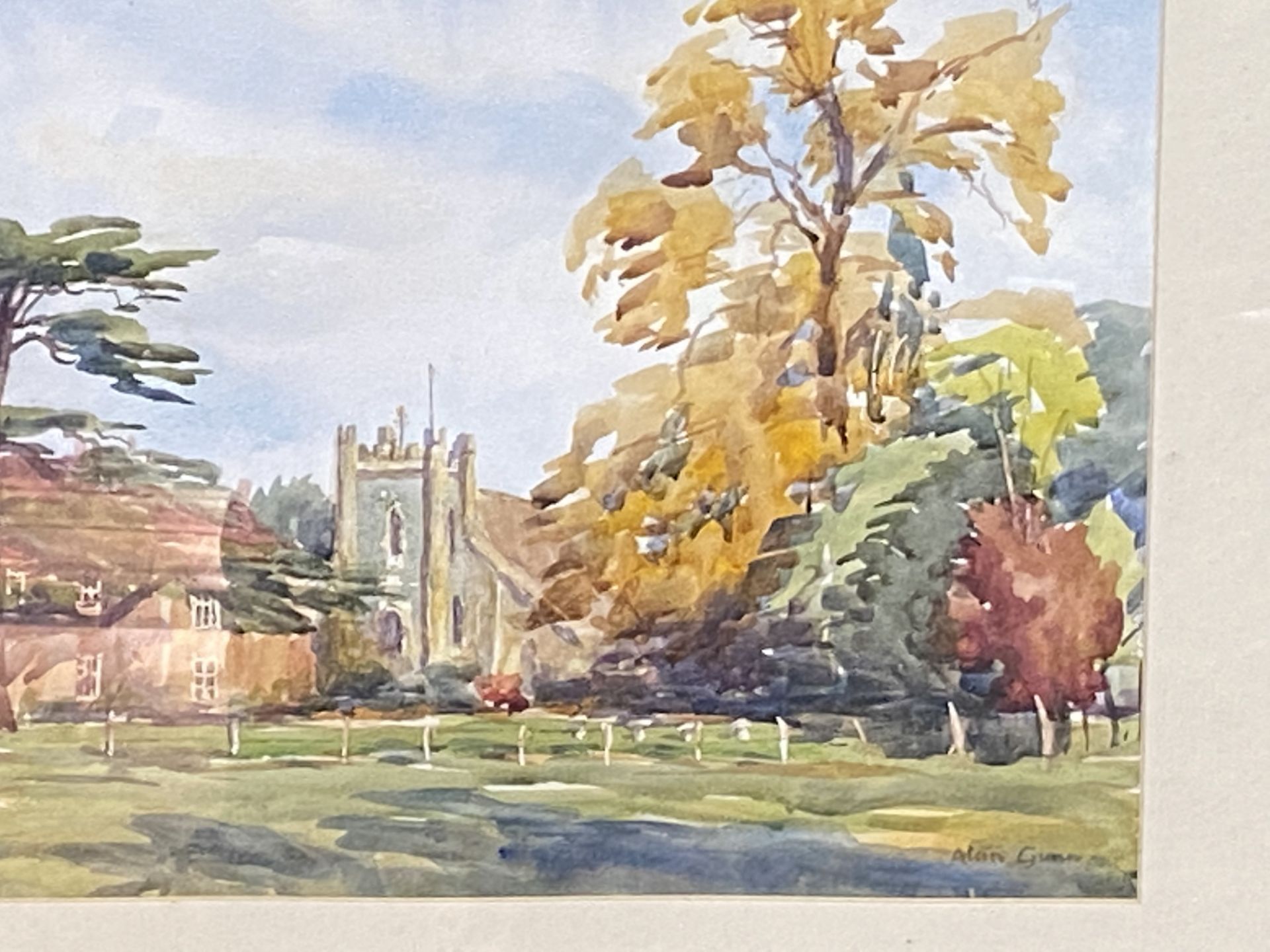 Framed and glazed watercolour of Remenham Church - Image 4 of 4