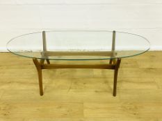 Oval teak glass top coffee table