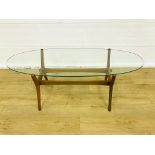 Oval teak glass top coffee table