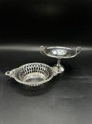 Silver pierced dish together with a silver tazza