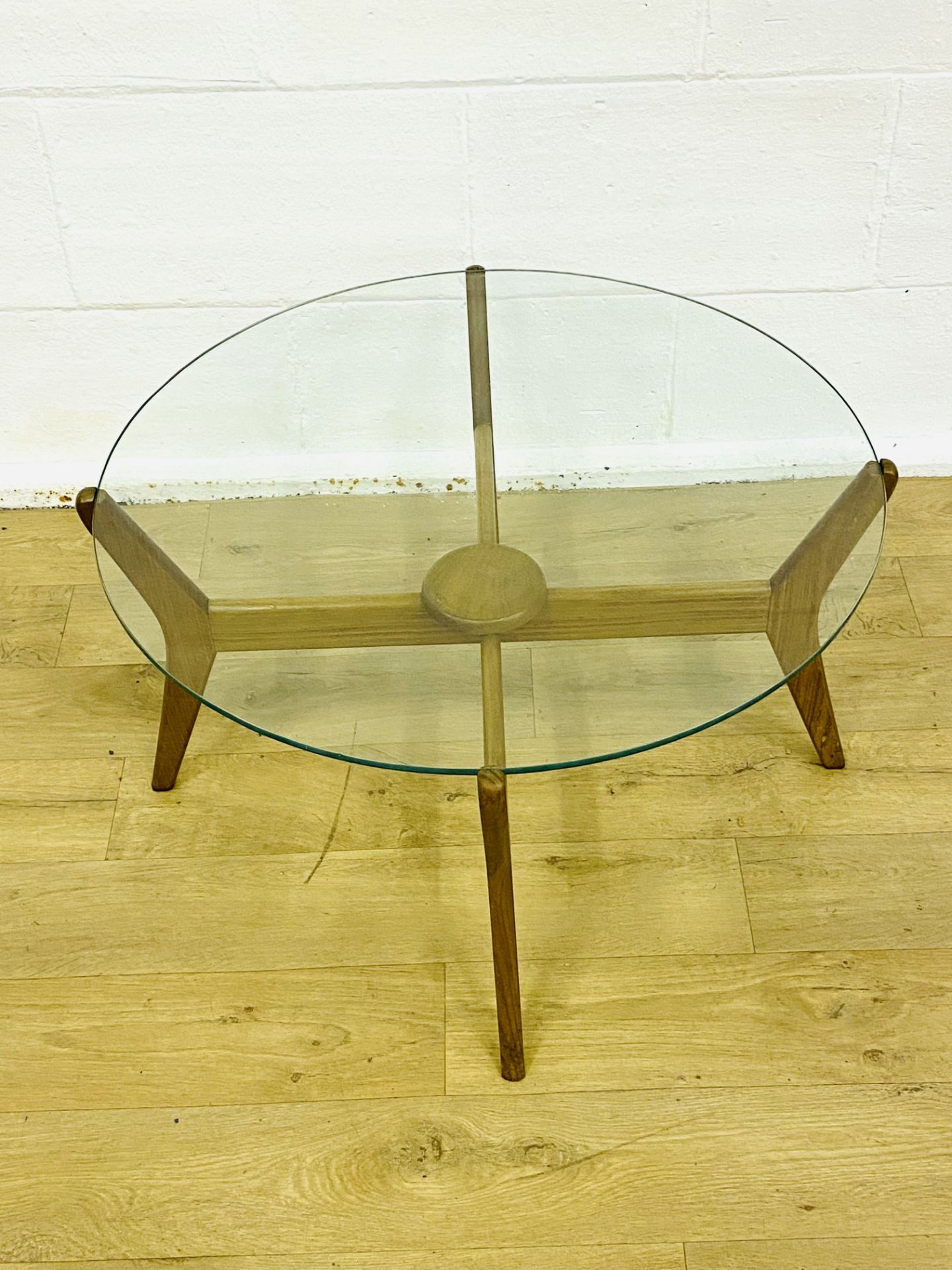 Teak glass top coffee table - Image 5 of 5