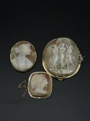 Three gold mounted cameo brooches