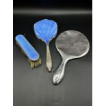 Two silver mirrors and silver backed brush