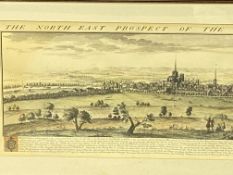 Framed and glazed print of the North East Prospect of the City of Hereford; with another.