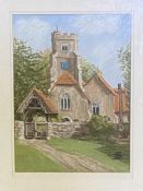 Framed and glazed pastel drawing of Boxley Church