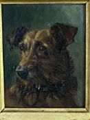 Framed oil in board of a Welsh terrier