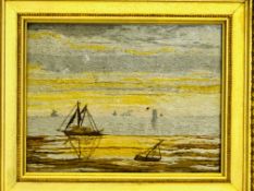 Framed and glazed tapestry of a seascape