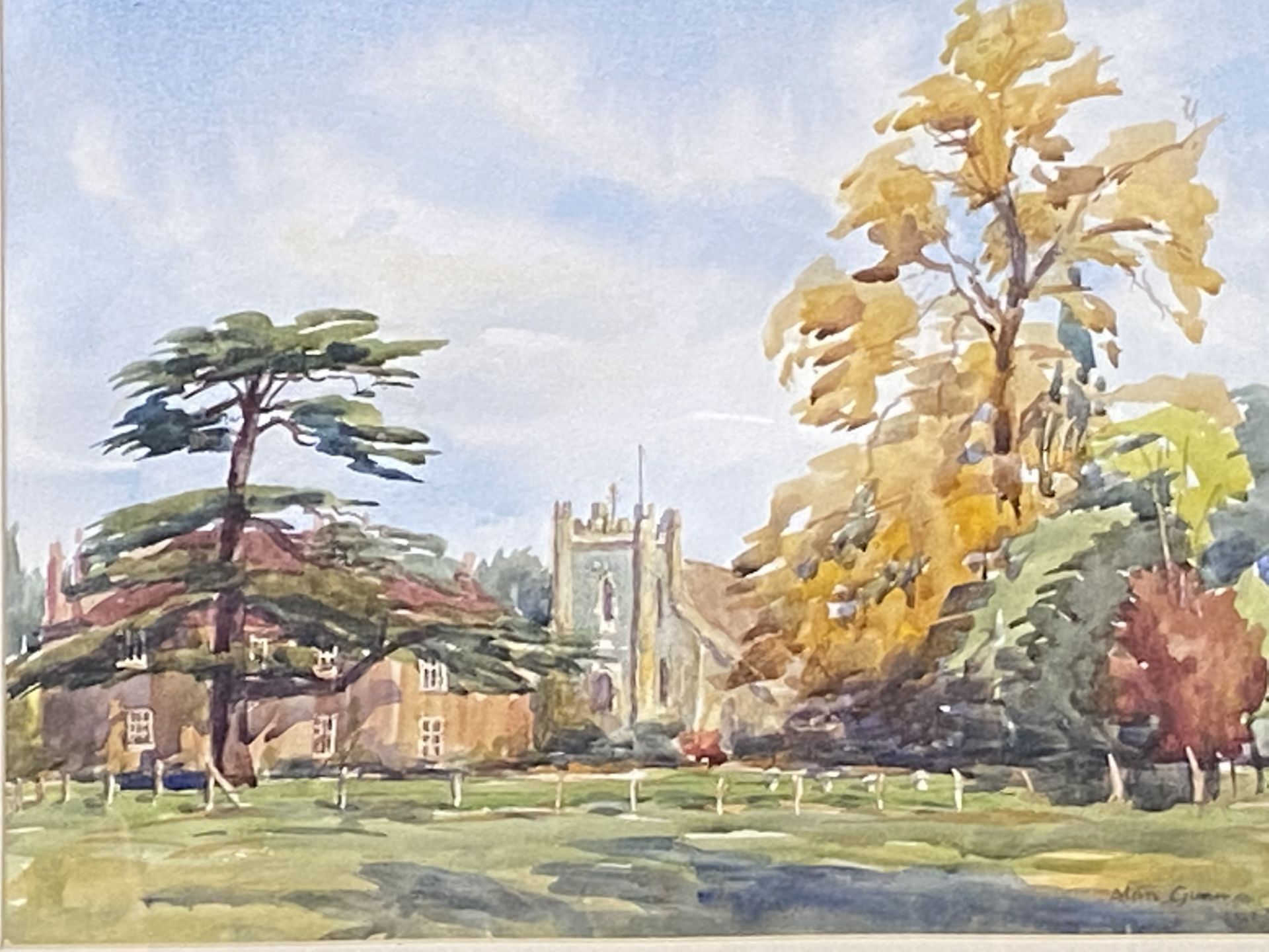 Framed and glazed watercolour of Remenham Church
