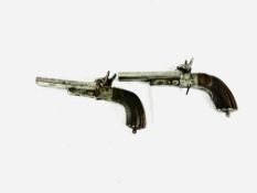 Two mid 19th century double barrelled folding trigger pinfire pistols.