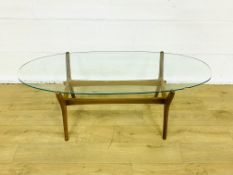 Oval teak glass top coffee table