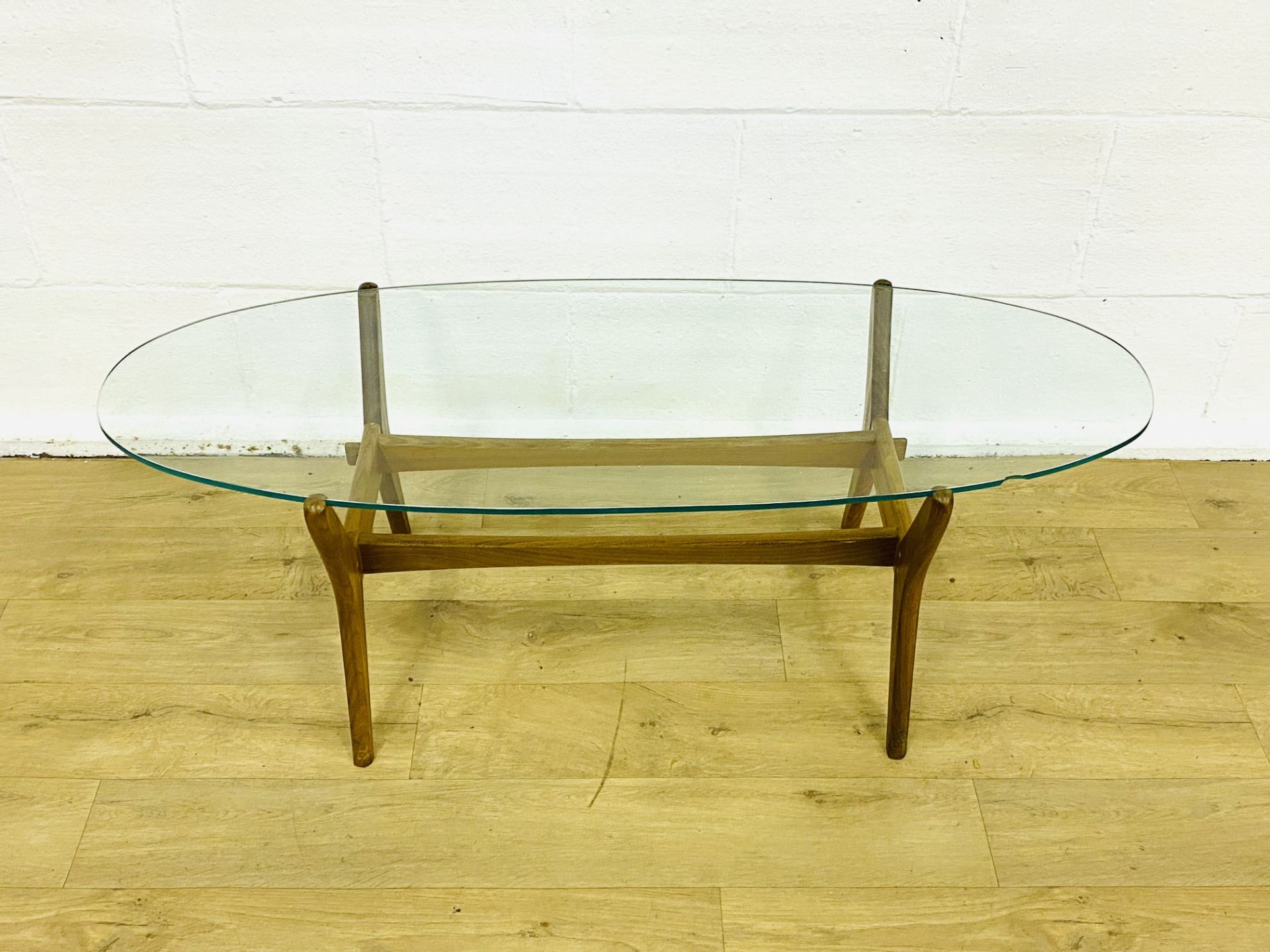 Oval teak glass top coffee table