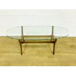 Oval teak glass top coffee table