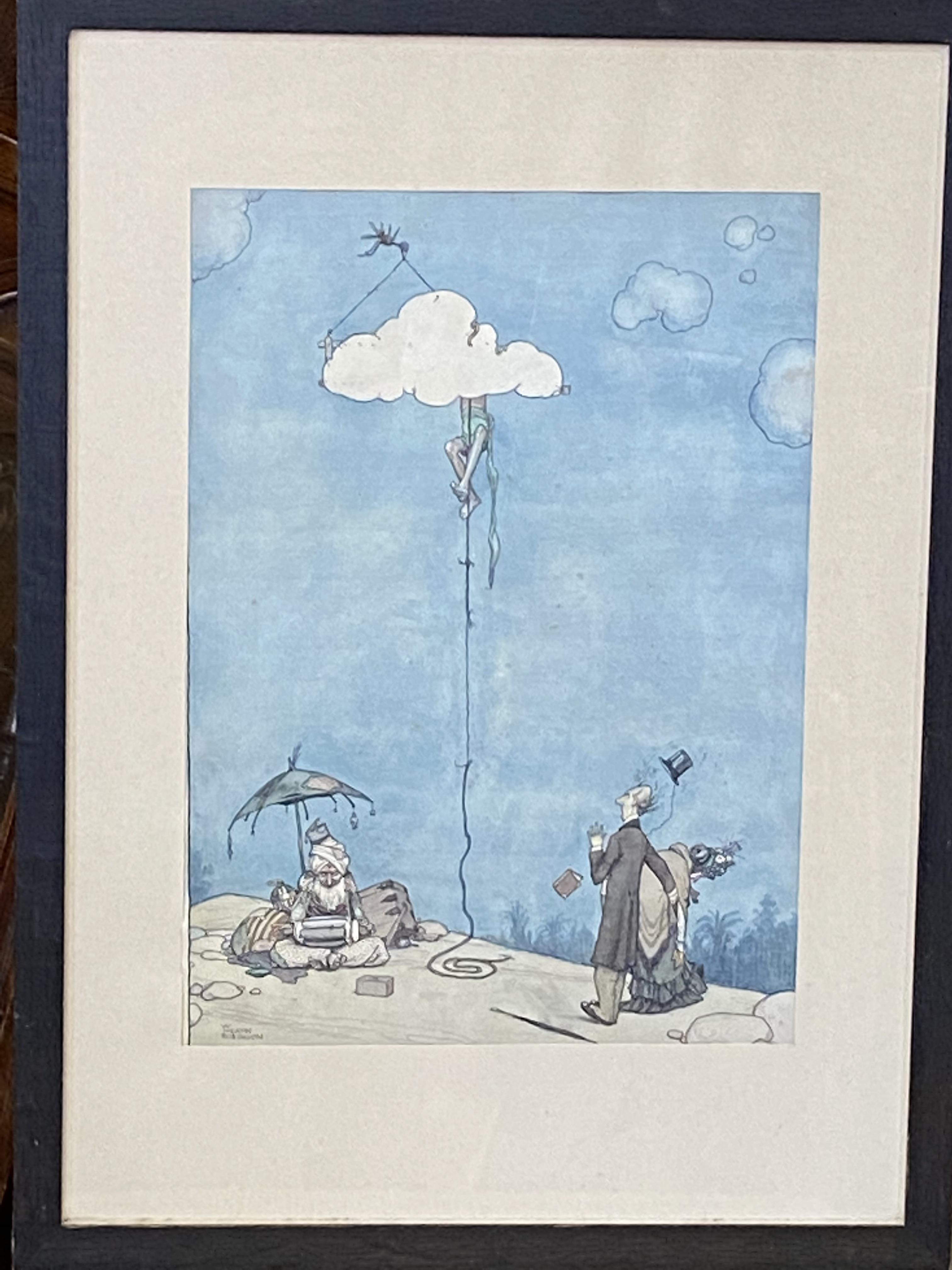 Framed and glazed watercolour and ink, The Indian Rope Trick, W. Heath Robinson - Image 3 of 4