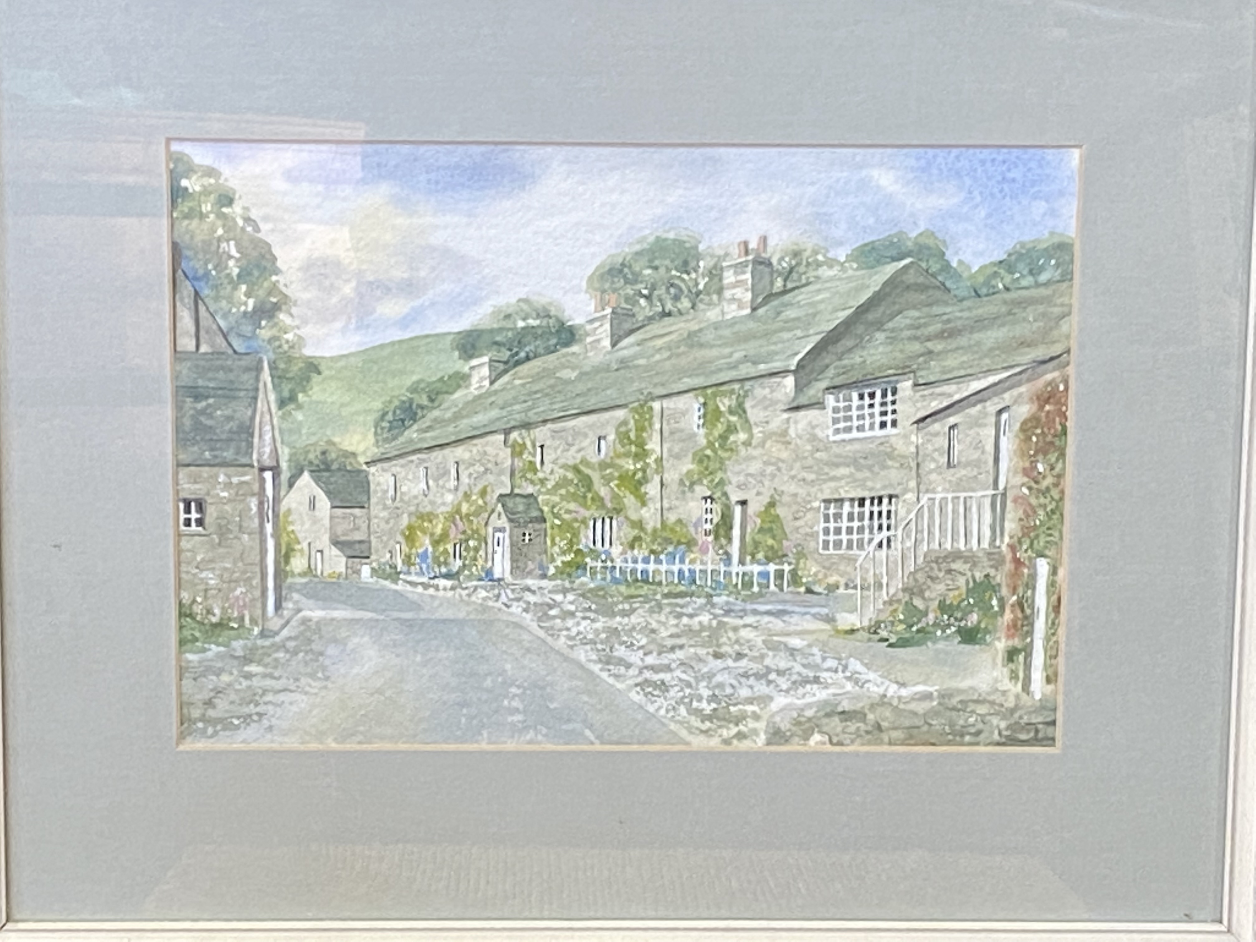 Framed and glazed watercolour of a village street - Image 2 of 3