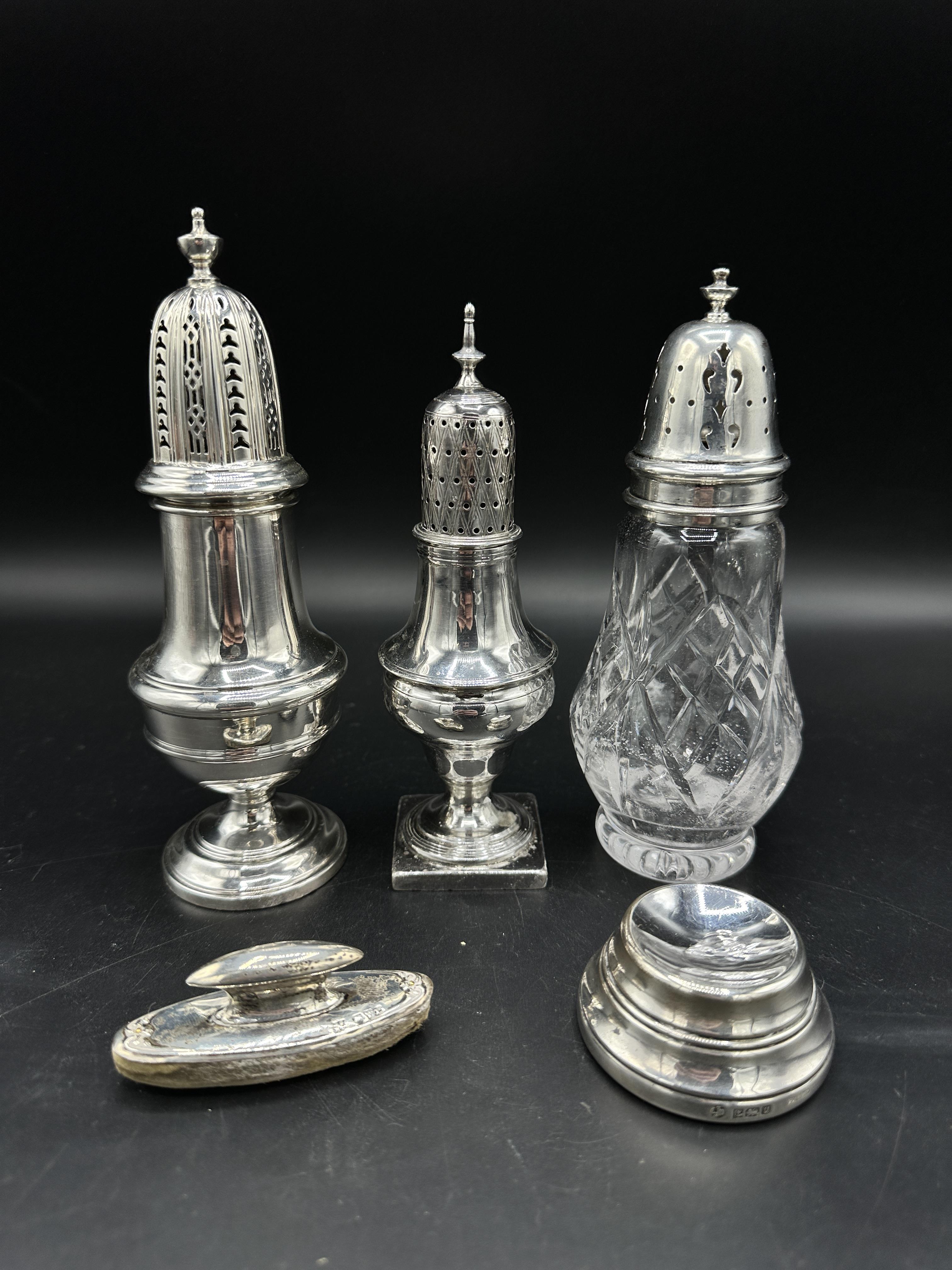 Two silver sugar casters together with a glass and silver sugar caster - Image 5 of 10