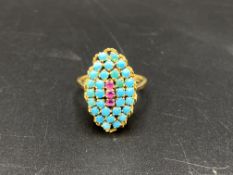 18ct gold, turquoise and ruby ring
