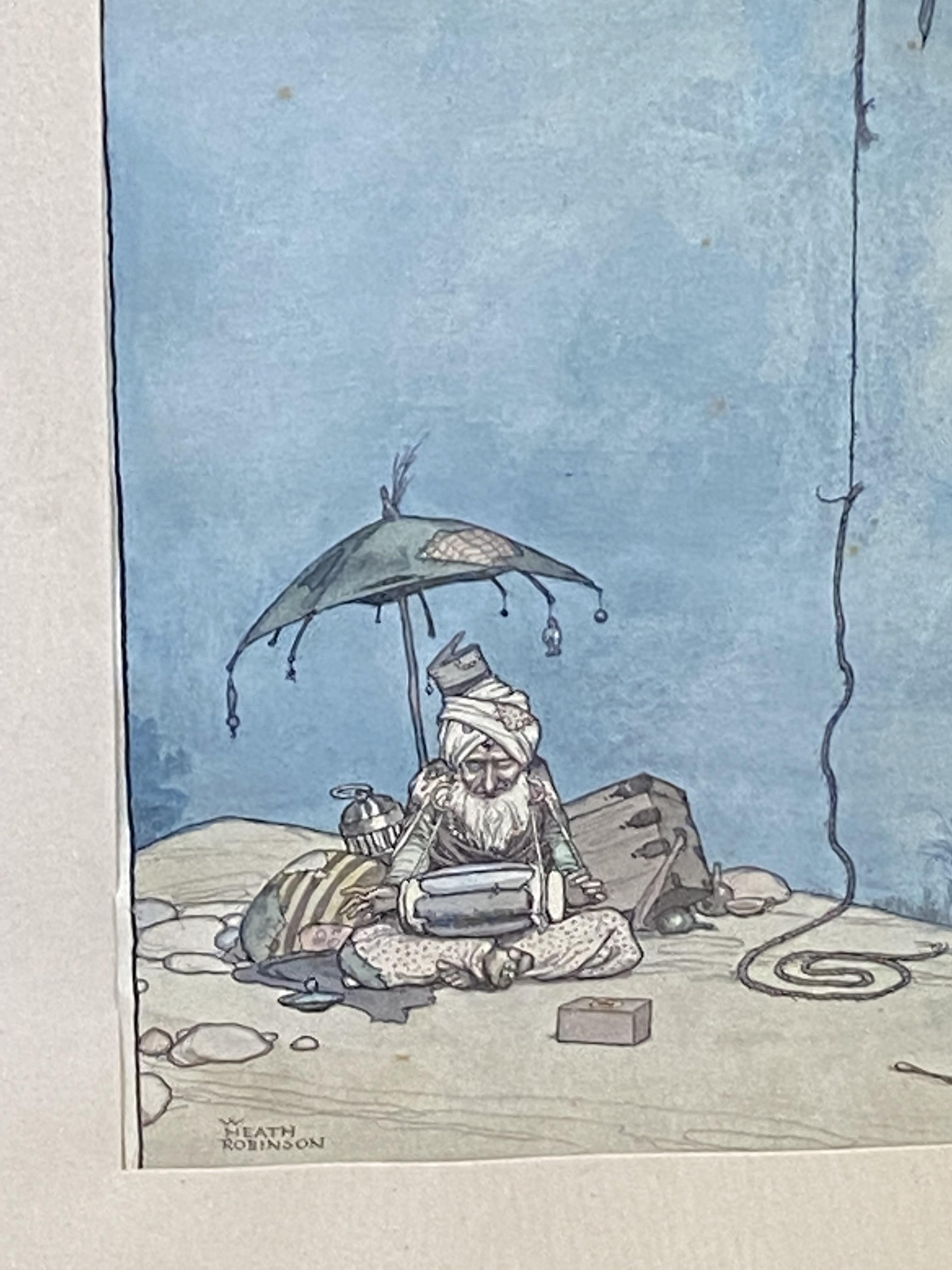 Framed and glazed watercolour and ink, The Indian Rope Trick, W. Heath Robinson - Image 4 of 4