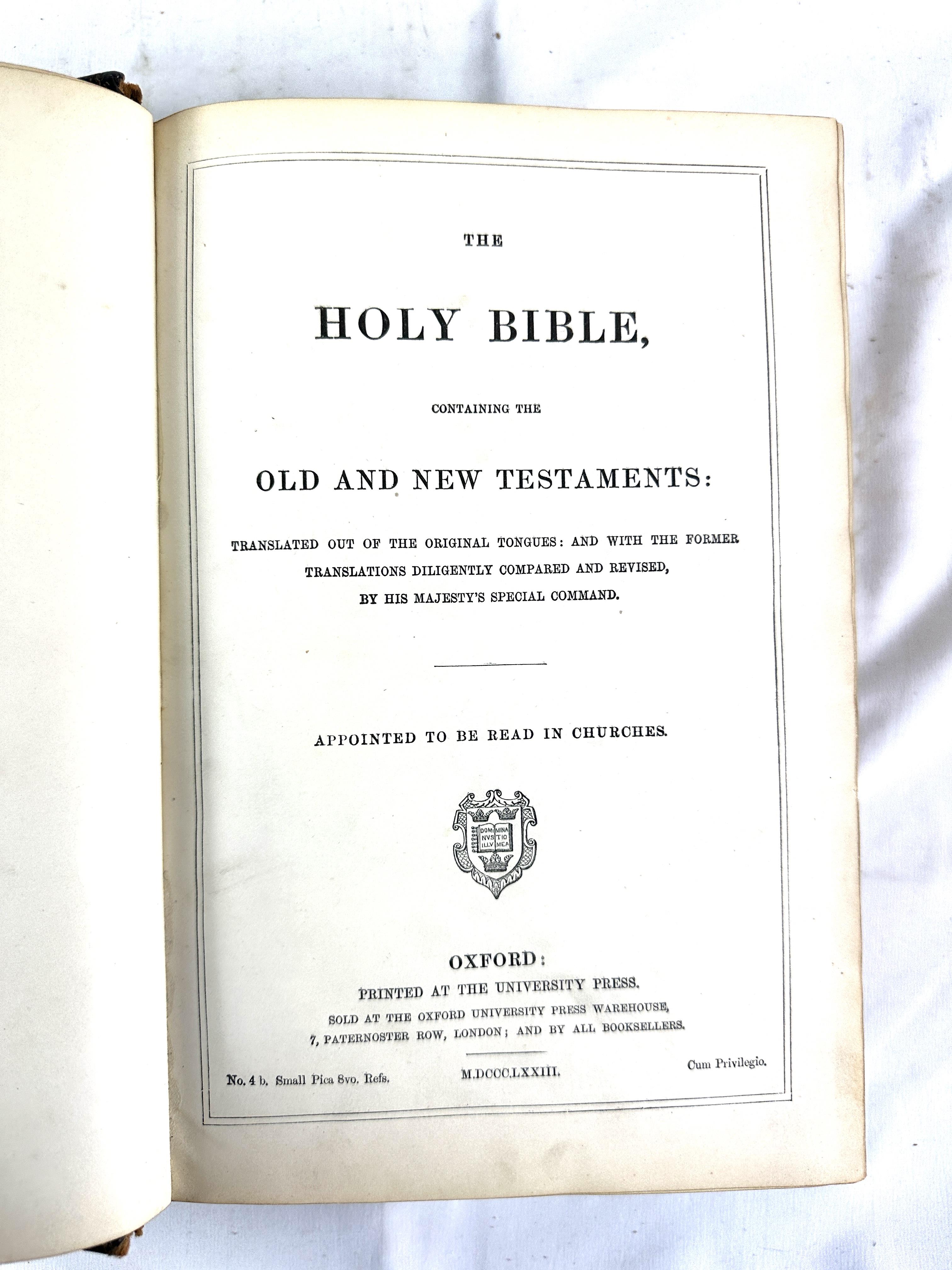 The Holy Bible, 1873; together with a small leather bound Book of Common Prayer - Image 5 of 5