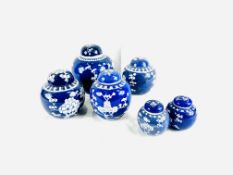 Six blue and white ginger jars