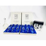 Two boxes of Edinburgh Crystal wine glasses, two Stuart crystal brandy glasses, cut glass decanter