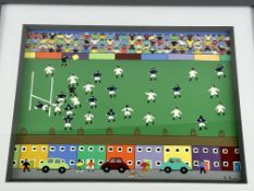 Gordon Barker - Framed and glazed acrylic on paper of a rugby match