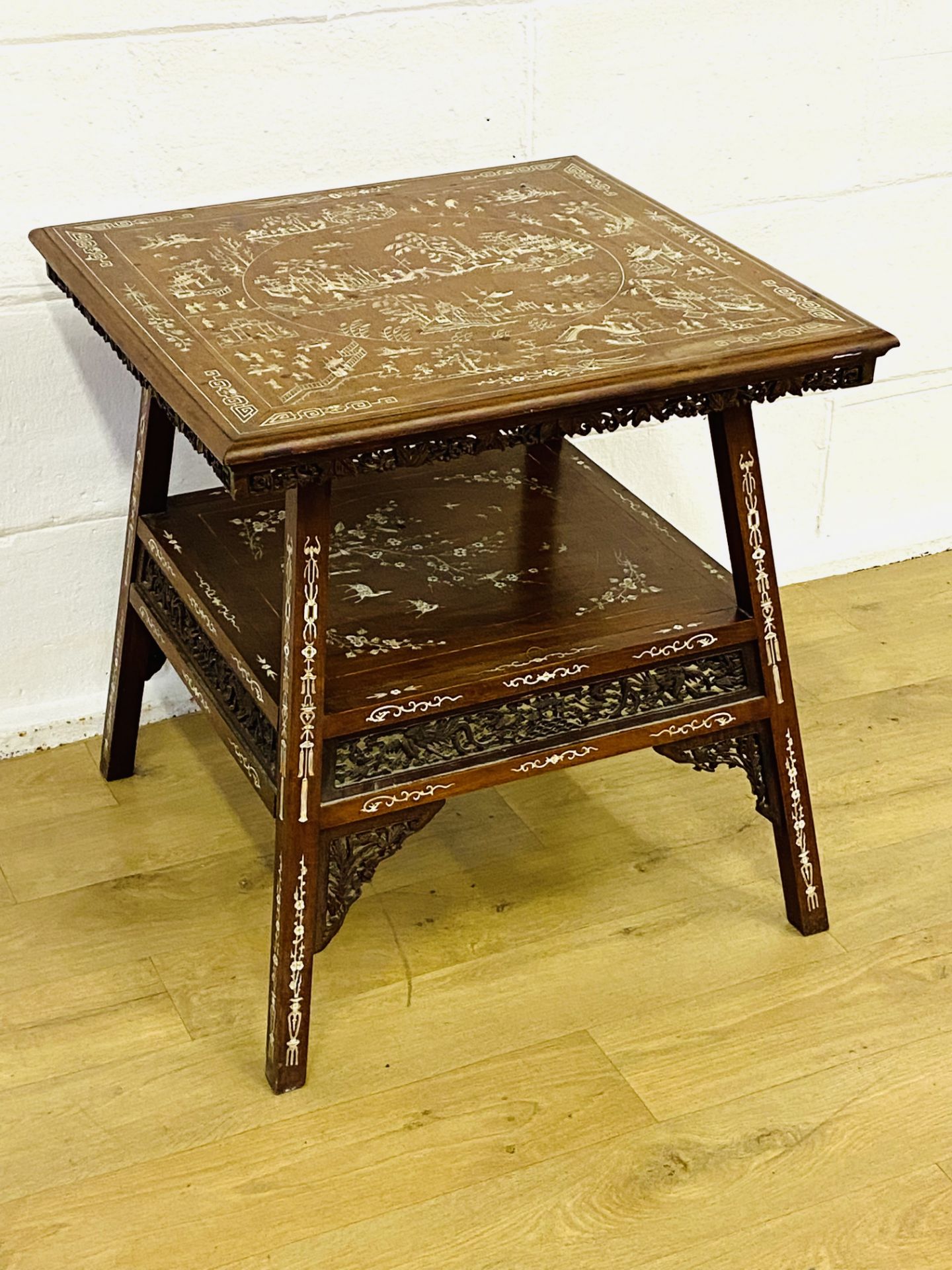 Oriental hardwood inlaid display table