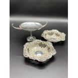 Pair of Victorian silver bonbon dishes, 1896 together with a silver two handled dish, 1911