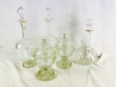 Pair of glass decanters and other glassware