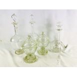 Pair of glass decanters and other glassware