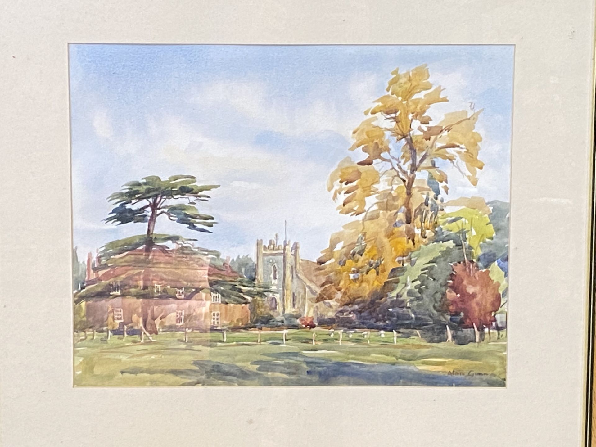 Framed and glazed watercolour of Remenham Church - Image 2 of 4