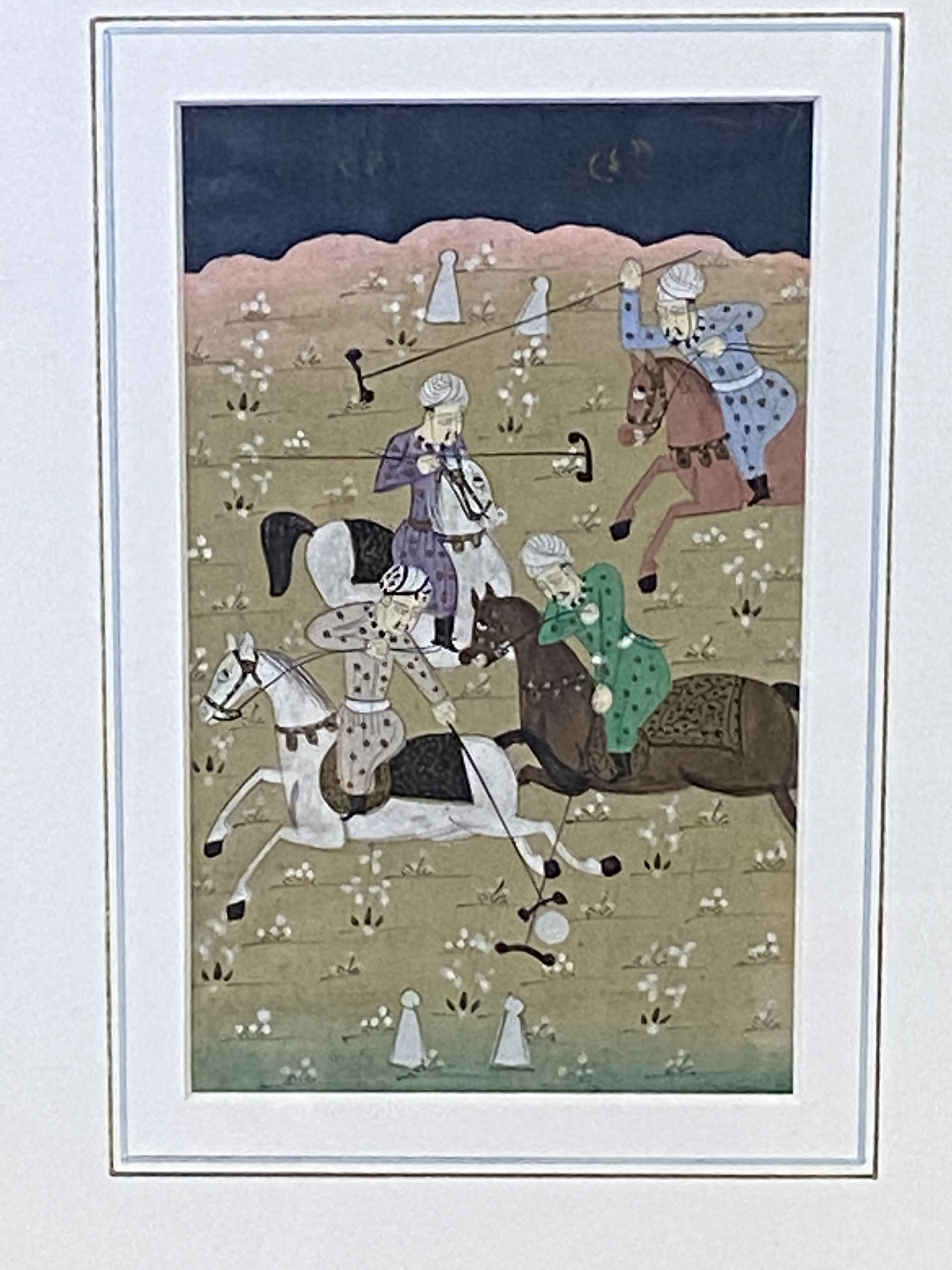 Framed and glazed watercolour of polo players - Image 2 of 3