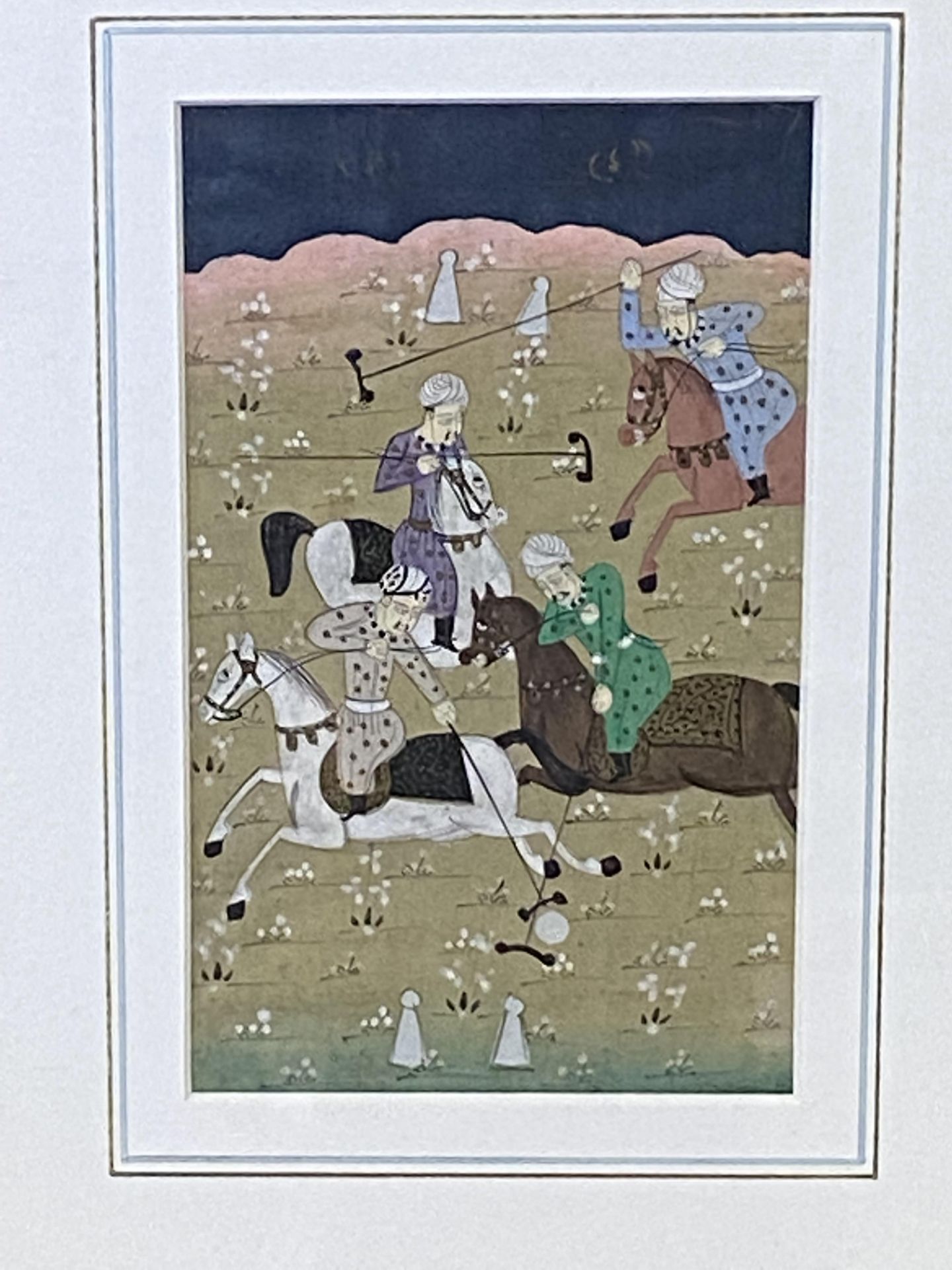 Framed and glazed watercolour of polo players - Bild 2 aus 3