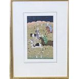 Framed and glazed watercolour of polo players