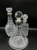 Collection of cut glass and silver decanters