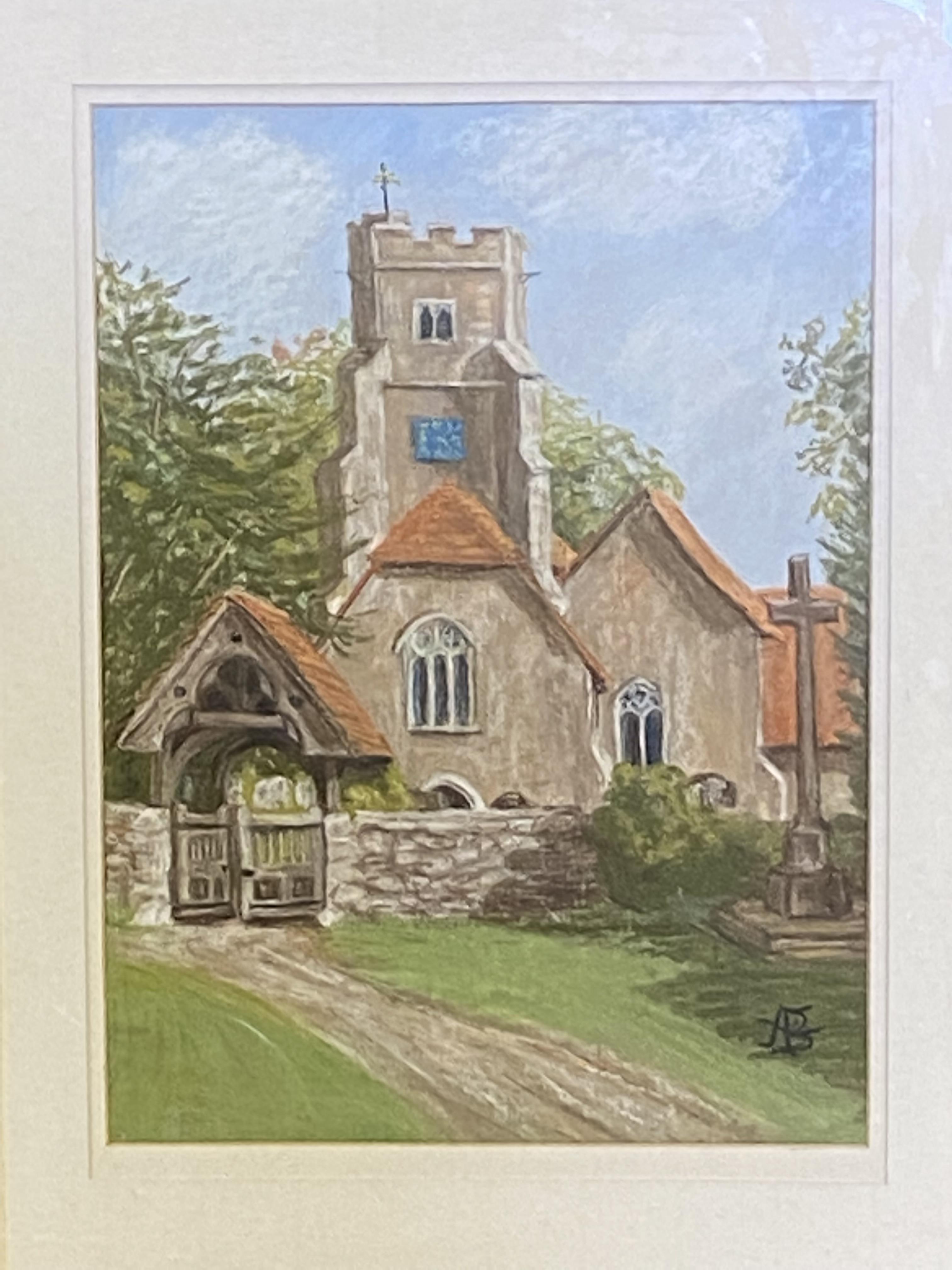 Framed and glazed pastel drawing of Boxley Church - Image 4 of 4