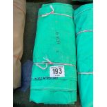 15ft x 9ft green cotton tarpaulin, hemmed, eyeletted and with ropes. This lot is subject to VAT