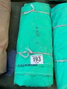 15ft x 9ft green cotton tarpaulin, hemmed, eyeletted and with ropes. This lot is subject to VAT