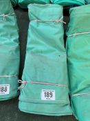 12ft x 12ft green cotton tarpaulin, hemmed, eyeletted and with ropes. This lot is subject to VAT