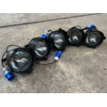 5 no PAR 56 300 watt spot lights with 16 amp lead, with two new bulbs. This lot is subject to VAT