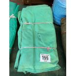 15ft x 9ft green cotton tarpaulin, hemmed, eyeletted and with ropes. This lot is subject to VAT