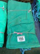 15ft x 9ft green cotton tarpaulin, hemmed, eyeletted and with ropes. This lot is subject to VAT