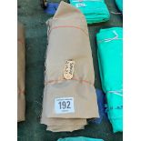 12ft x 12ft sand cotton tarpaulin, hemmed, eyeletted and with ropes. This lot is subject to VAT