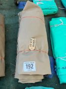 12ft x 12ft sand cotton tarpaulin, hemmed, eyeletted and with ropes. This lot is subject to VAT