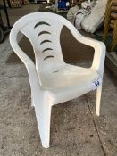 50 white resin garden armchairs. This lot is subject to VAT